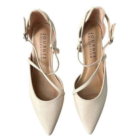 New Journee Galvin Pump Sandals Bone Color Pointed Toe Block Heels Women’s 6.5 - Picture 3 of 9